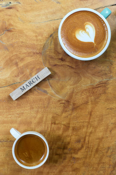 istock Top view  Coffee on wooden table for March 1206115952