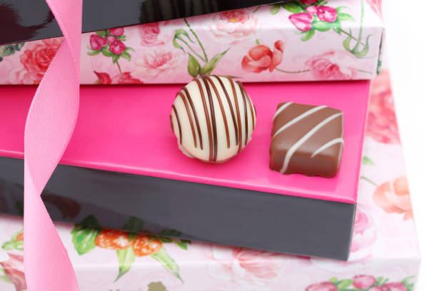 chocolate with pink and lilac paper. chocolate