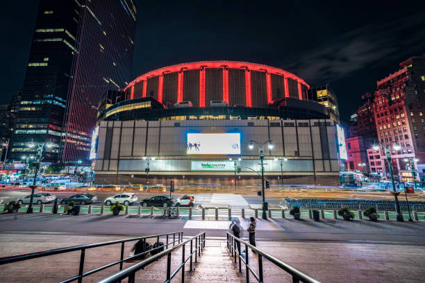Night view of Madison Square Garden stock photo