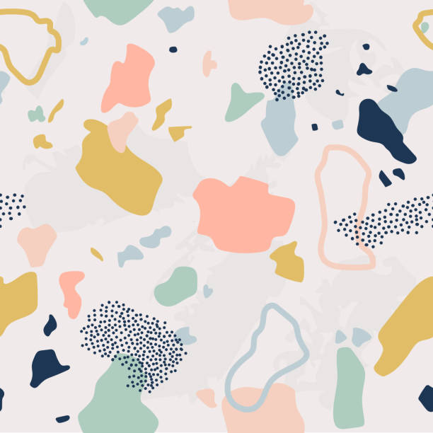 Terrazzo seamless pattern. Pastel colors background. Trendy and stylish composite stone texture, wallpaper, web background, fabric design. Abstract print Illustration with doodle dots, spots. Vector illustration pastel colored illustrations stock illustrations