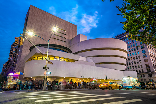 This is the Solomon R. Guggenheim Museum, a famous modern art museum in Manhattan on October 12, 2019 in New York