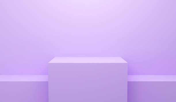 3d violet abstract geometric background. bright pastel podium or pedestal backdrop. blank minimal design. stage for awards ceremony on website in modern. empty 3d purple pedestal winner. 3d render. - podium pedestal construction platform award imagens e fotografias de stock