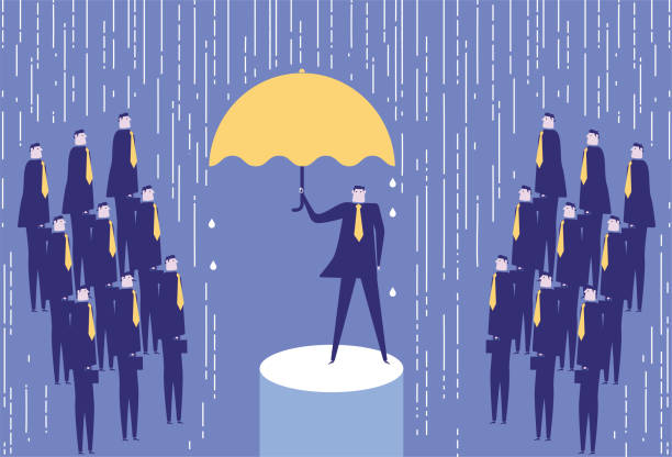 지도자들이 빗속에서 말씀 - insurance rain insurance agent umbrella stock illustrations