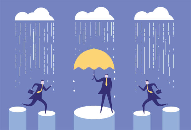 우산 남자와 두 남자 실행 에 이 비 스톡 일러스트 - insurance rain insurance agent umbrella stock illustrations