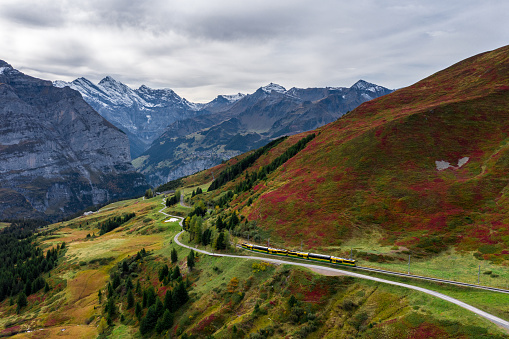 Alpine landscape above St Moritz at dramatic sunset – Muottas Muragl – Switzerland