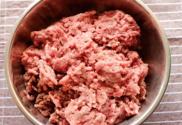 Photo of Plant based meat concept. Vegetable minced meat. First non-soy plant meat