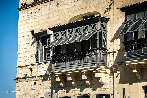 Traditional Maltese closed wooden balconies, Malta
