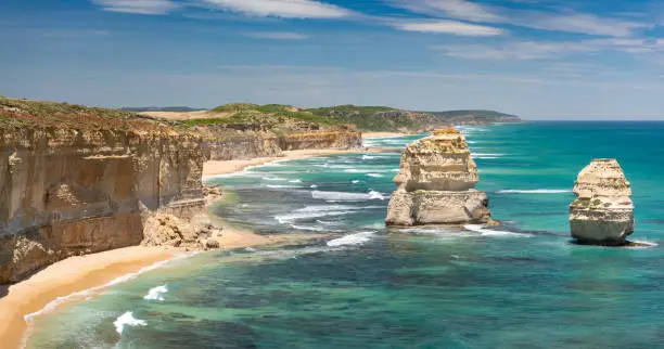 Twelve Apostles Panorama with Gibson Steps Beach, Great Ocean Road, Victoria, Australia. Nikon D810. Converted from RAW.