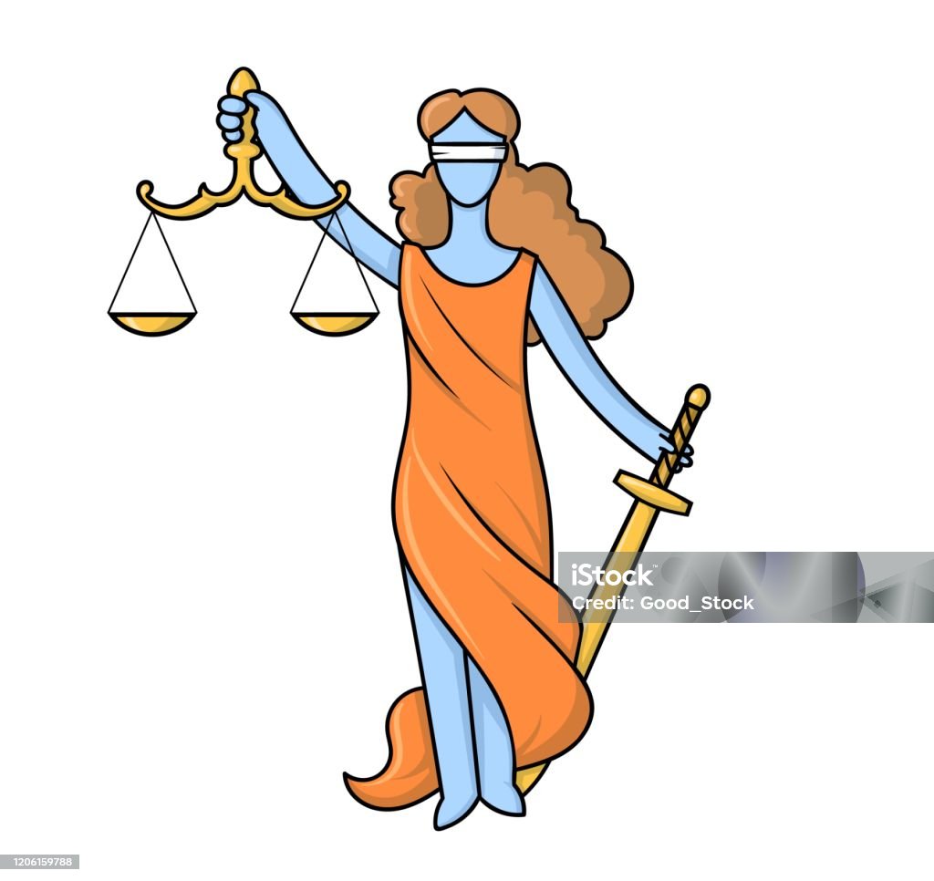 Ilustración de Themis O Justicia Diosa Del Orden Y La Ley En La Antigua  Grecia Carácter Mítico Griego Y Romano Con Venda Espada Y Escamas  Ilustración Vectorial De Dibujos Animados Planos y