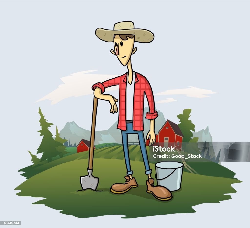 Người Nông Dân Mỉm Cười Với Một Cái Xẻng Và Một Cái Xô Nhân Vật ...