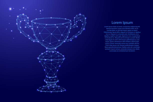 istock Winner's Cup, online reward from futuristic polygonal blue lines and glowing stars for banner, poster, greeting card. Vector illustration. 1206161417