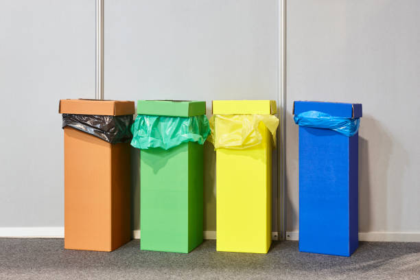 Recycling cardboard containers for organics bottles plastics and papers.
