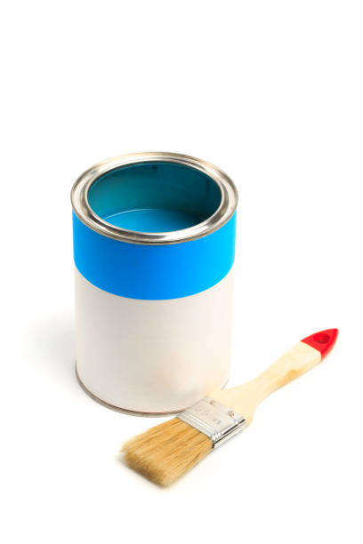 istock Can with blue paint with brush  isolated on white background - Image 1206170469
