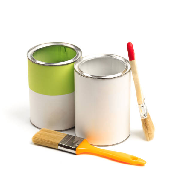 istock Cans with color paint with brushes  isolated on white background - Image 1206170524