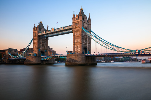 Long exposure, Tower Bridge over river Thames in London
