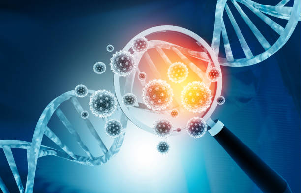 istock DNA and virus cells with magnifying glass 1206172570