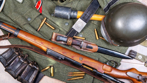 istock vintage background with german army field equipment. world war two 1206174008