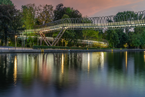 Oberhausen, North Rhine-Westfalia, Germany - July 31, 2018: Slinky Springs to fame, the bridge over the Rhine Herne Canal