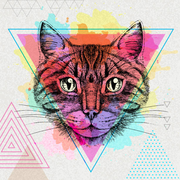 istock Hipster animal cat on artistic polygon watercolor background 1206177465