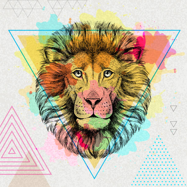 istock Hipster animal lion on artistic polygon watercolor background 1206177493