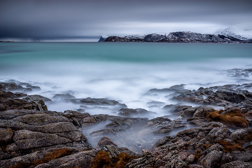 Long exposure photo in Sommaroy Beach, near Tromso, Norway