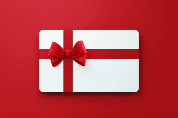 istock White Gift Card with Red Colored Bow Tie on Red Background 1206182137
