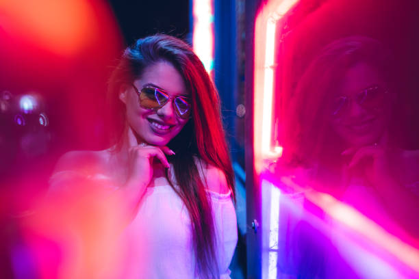 Woman and neon light