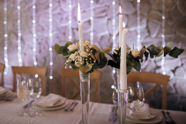 istock Wedding table for romantic dinner decoration with fresh flowers and candles 1206183598