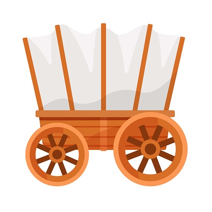 Vector illustration on a colorless background with a wooden wagon.