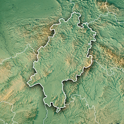 3D Render of a Topographic Map of the Federal State of Hesse, Germany.\nAll source data is in the public domain.\nColor texture: Made with Natural Earth. \nhttp://www.naturalearthdata.com/downloads/10m-raster-data/10m-cross-blend-hypso/\nBoundaries Level 1: Made with Natural Earth.\nhttp://www.naturalearthdata.com/downloads/10m-cultural-vectors/\nBoundaries Level 0: Humanitarian Information Unit HIU, U.S. Department of State (database: LSIB)\nhttp://geonode.state.gov/layers/geonode%3ALSIB7a_Gen\nRelief texture SRTM data courtesy of USGS. URL of source image: \nhttps://e4ftl01.cr.usgs.gov//MODV6_Dal_D/SRTM/SRTMGL1.003/2000.02.11/\nWater texture: calculated from ESA Copernicus Sentinel-2 data.\nhttp://sentinel-s2-l1c.s3-website.eu-central-1.amazonaws.com/#tiles