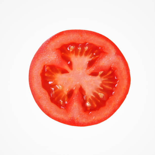 istock Healthy colorful half tomato isolat on blank background. 1206190201