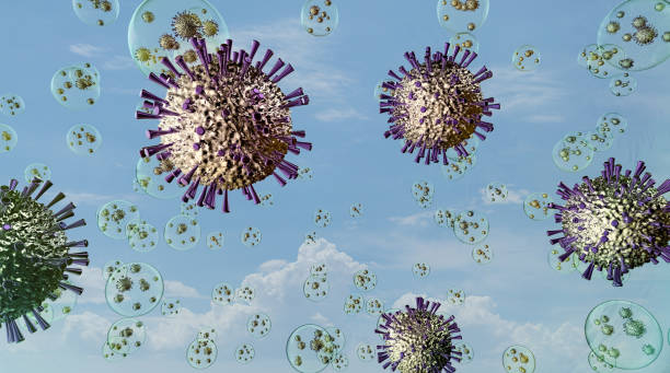 istock airborn virus floating aroud in droplets on blue sky background 1206191705