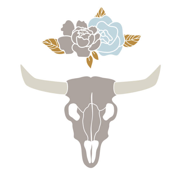 istock Cow skull with peonies bouquet. Bohemian design vector for stickers and cutout files. 1206191826