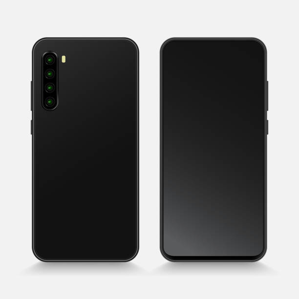 istock Smartphones. Smartphnes isolated. Smartphone black isolated on white background. Smart phone front and back view. Mobile phone mockup design. Vector illustration 1206192635