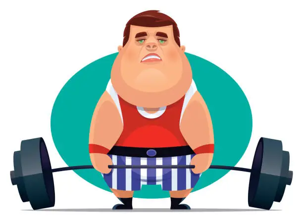 Vector illustration of fat man weightlifting