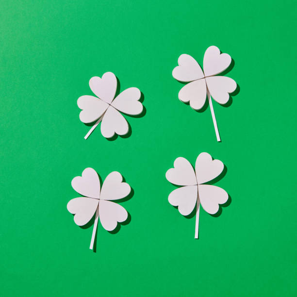 istock Four handmade shamrock's leaves with shadows. 1206194181