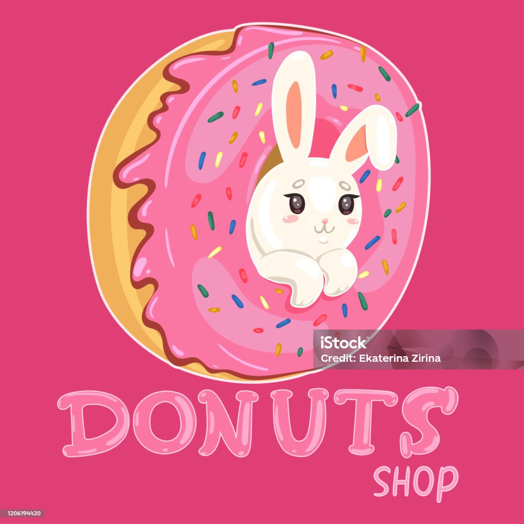 Blocks Rabbit Donut A Rabbit In A Donut Donut Shop Logo Vector Graphics Stock Illustration ...