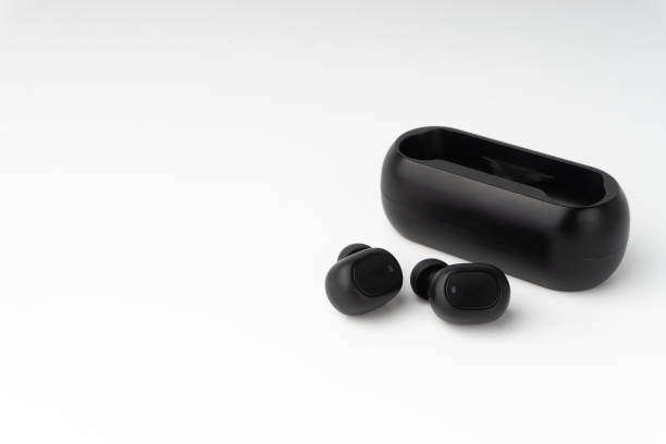 istock Wireless earbuds or earphones on white background 1206195794
