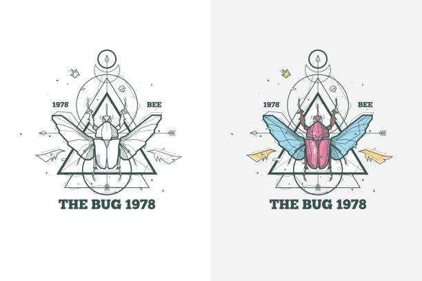 Vintage insect bug illustration with sacred geometry and lettering. vector art illustration