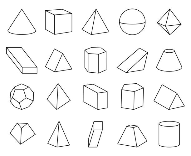 illustrazioni stock, clip art, cartoni animati e icone di tendenza di illustrazione vettoriale set forme cono e piramide - cuboid