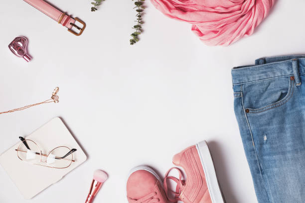 istock Feminine clothes and accessories on white backgound, op view. 1206196966