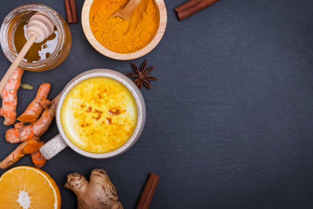 istock Healthy drink golden turmeric latte in a mug. 1206197072