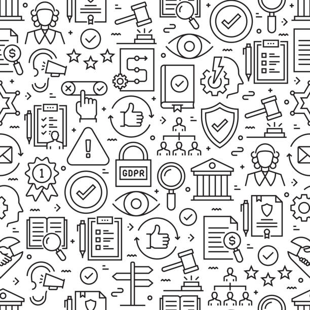 Compliance Related Seamless Pattern and Background with Line Icons Compliance Related Seamless Pattern and Background with Line Icons law patterns stock illustrations