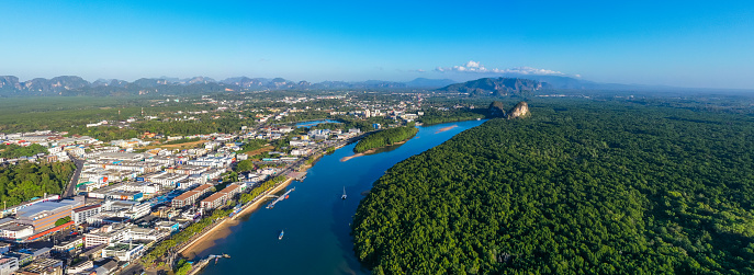 Overlooking river and town in Krabi of Thailand