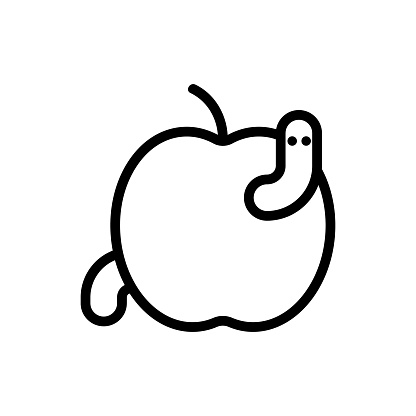 Worm apple icon vector. Thin line sign. Isolated contour symbol illustration