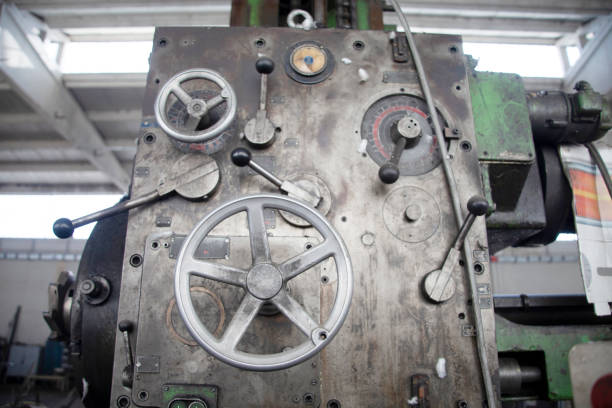 istock Mechanical industry old machinery lathe. Old technology. 1206211880