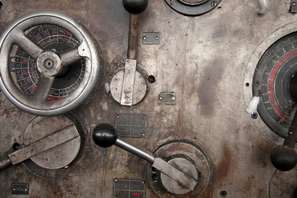 Mechanical industry old machinery lathe. Old technology.