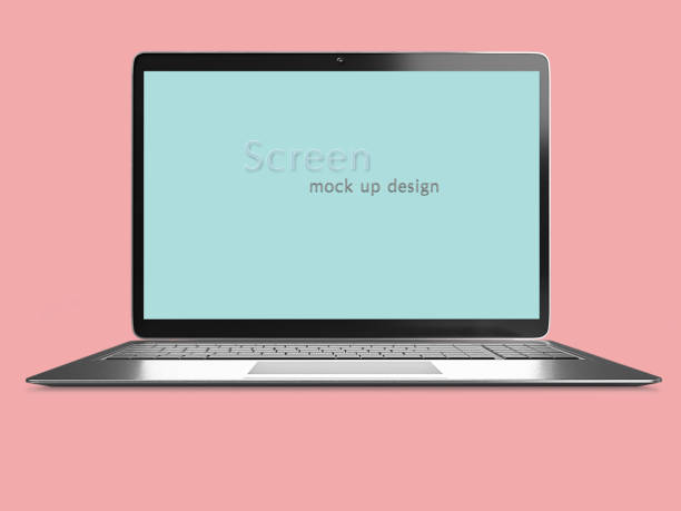 istock Modern laptop computer with clipping path on screen for easy replace you design you design mockup on simple color background 1206212058