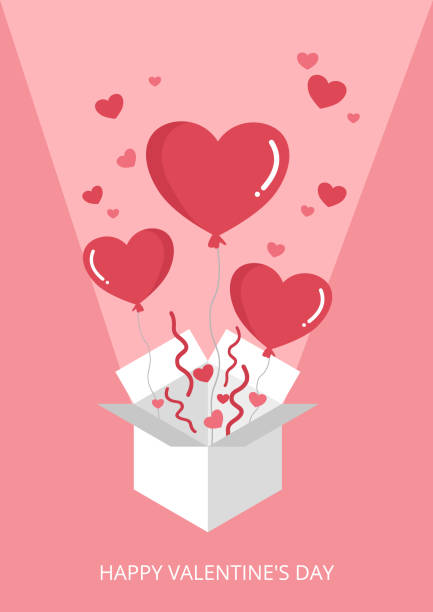 illustrazioni stock, clip art, cartoni animati e icone di tendenza di dolce scatola di palloncini a cuore di san valentino che esplode su sfondo rosa - heart shape exploding pink love