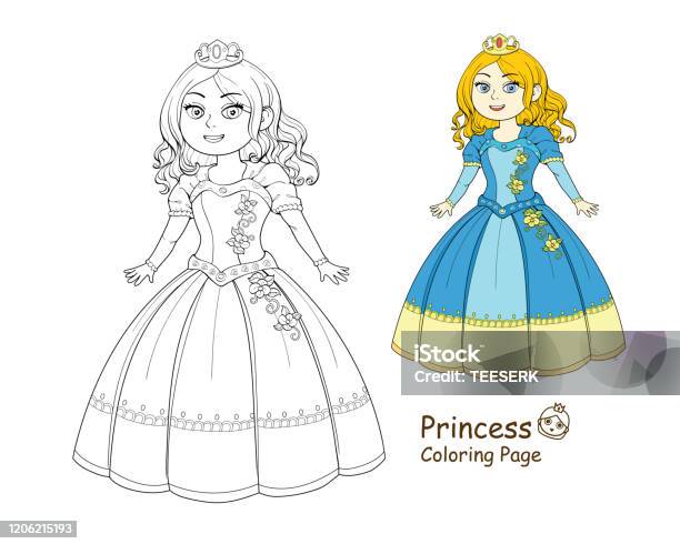 Cute Kawaii Princess Outlined Drawing And Painting Flat Cartoon For Coloring  Book Stock Illustration - Download Image Now - iStock